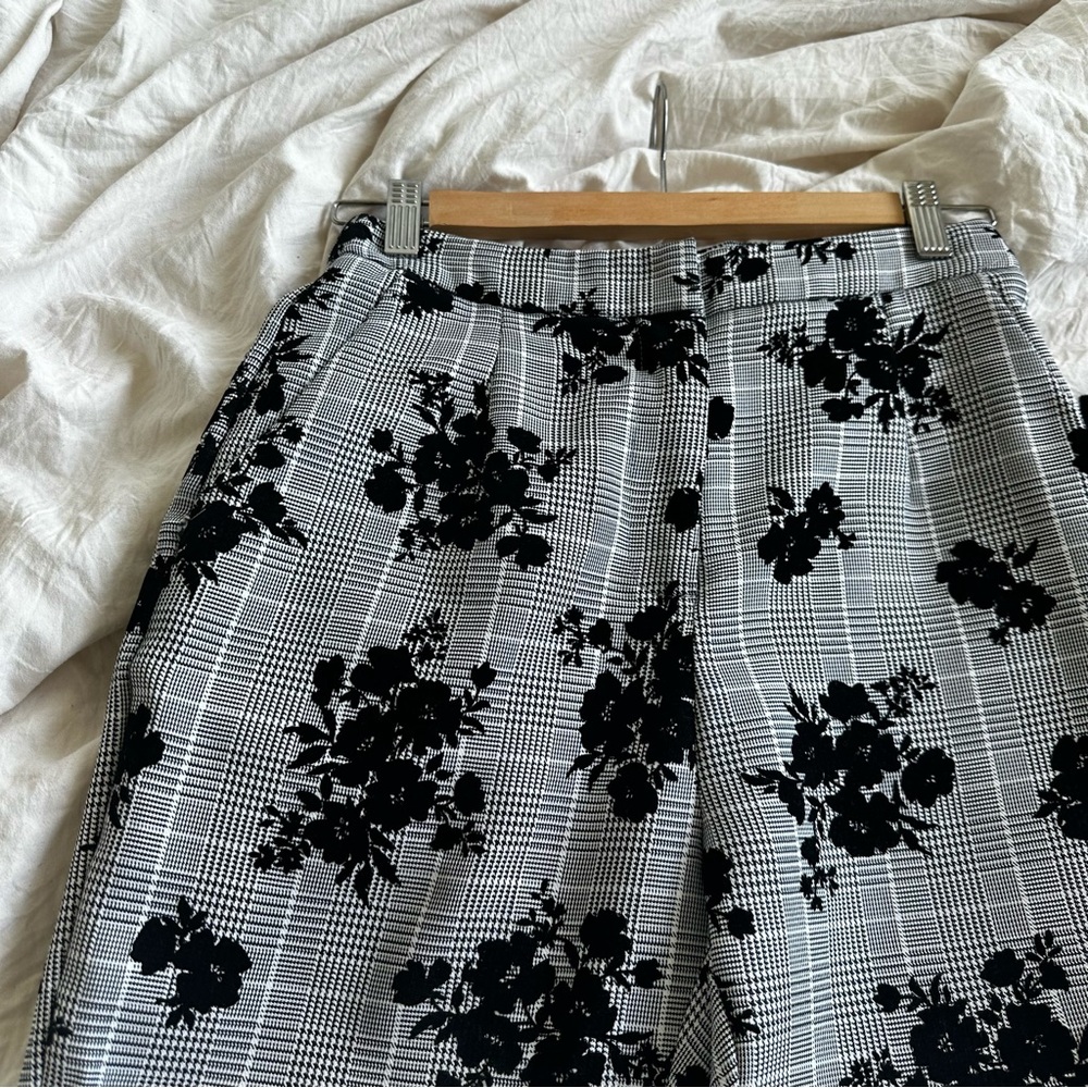 Womens Black and white patterned trousers with floral design
